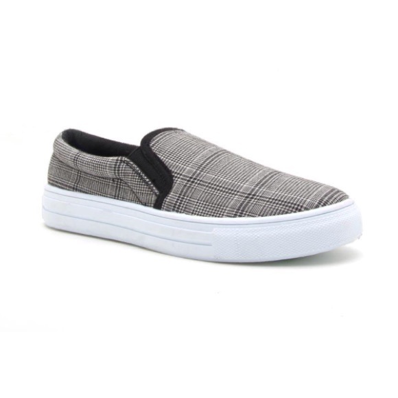 SOLD OUT CLEARANCE Black & white Plaid Slip On Sneakers - Picture 2 of 4